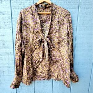 Jones New York Collection Woman Silk Tie Neck Button Down Blouse sz 18W